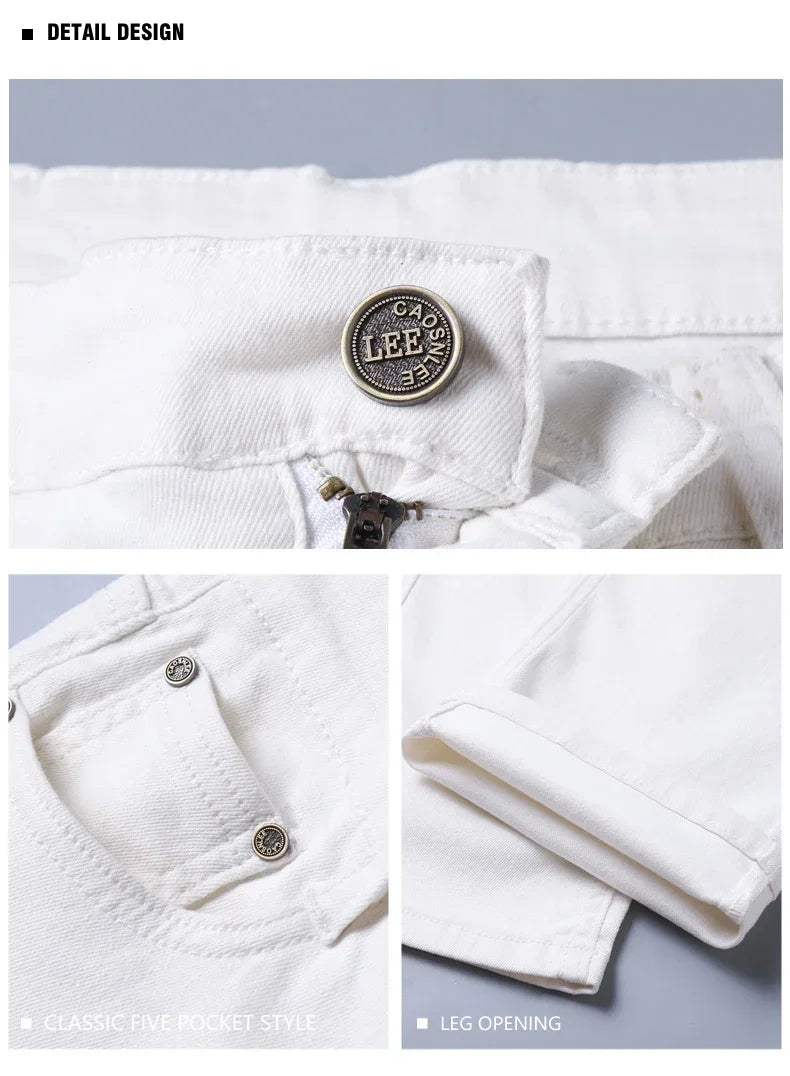 Vaqueros Blancos Hombre Slim Elásticos - Jeans Rectos Business Casual Alta Gama