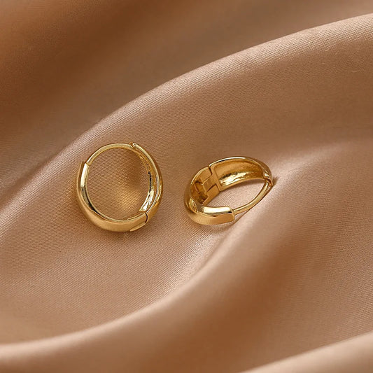 Pendientes Aro Redondo Liso Minimalistas - Pequeños Dorado Mujer