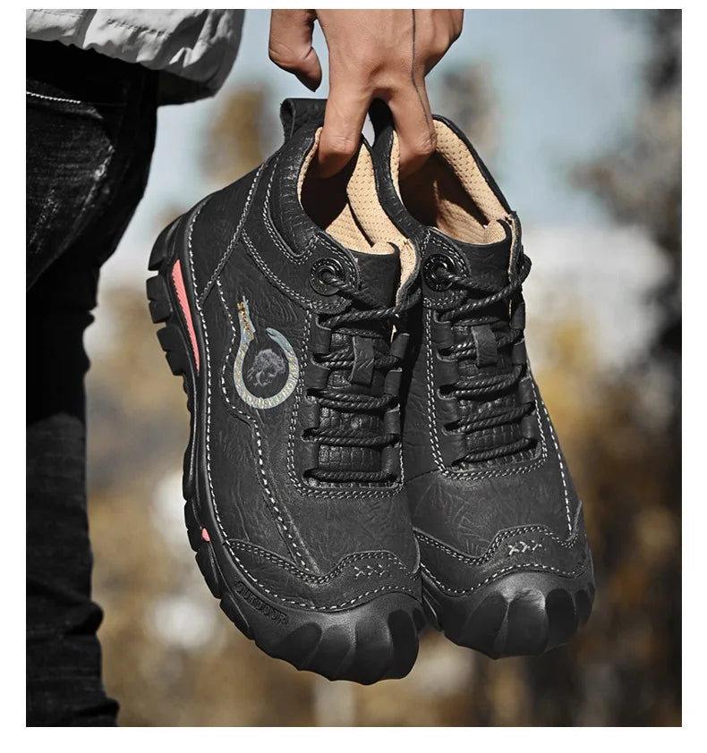 Botas Outdoor Hombre Cuero Genuino - Hiking Climbing Cálidas Invierno Nieve Plataforma