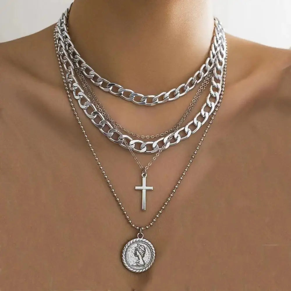 Collar Choker Multicapa Dorado Mujer - Cadena Gruesa Punk Hip-Hop