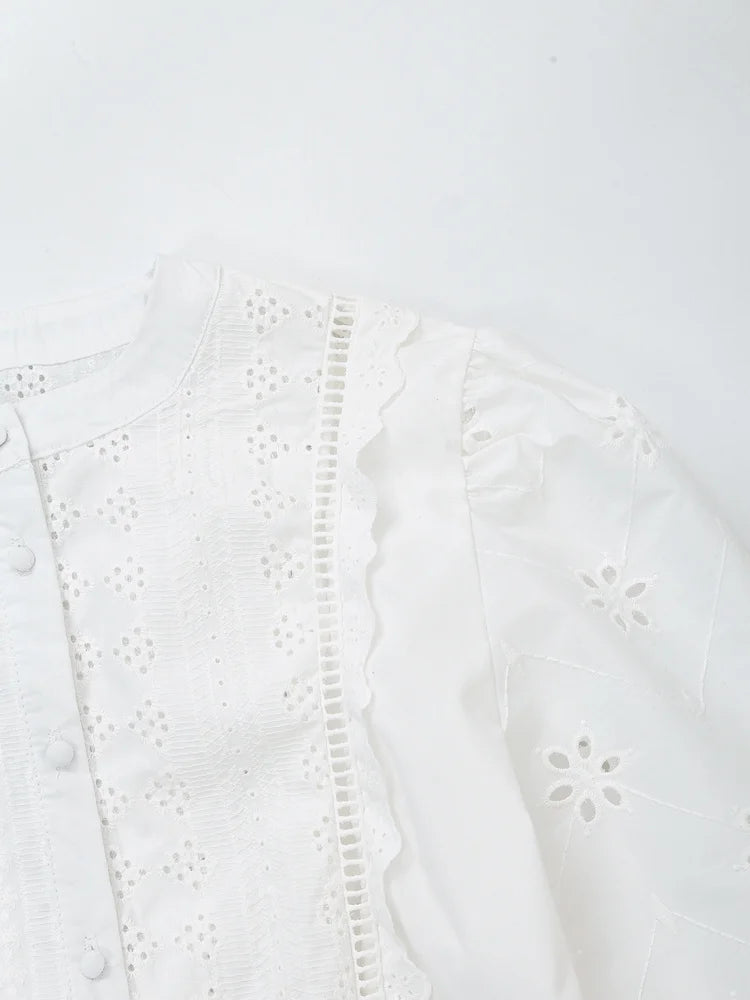 Blusa Mujer Bordado Blanca 2024 - Camisa Crop Manga Larga Streetwear