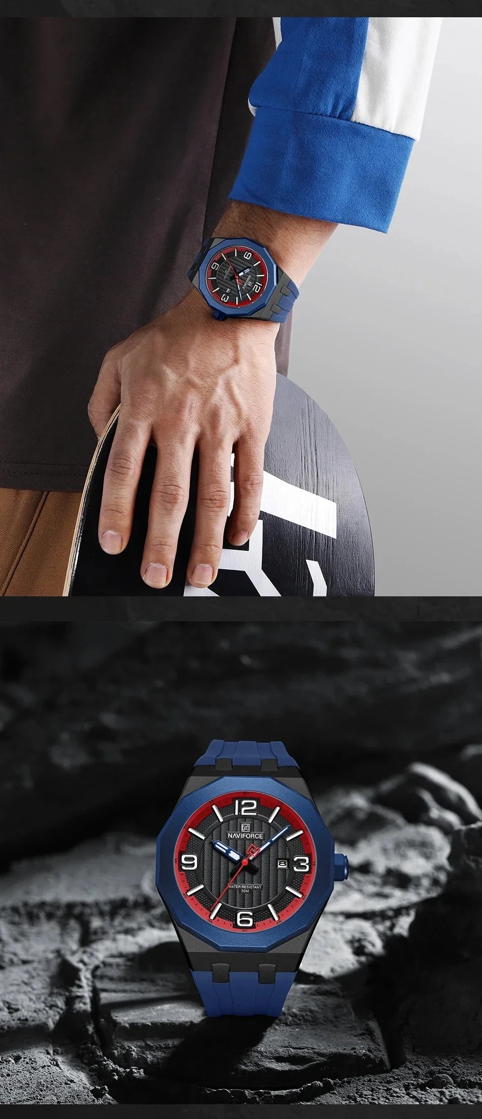 Reloj NAVIFORCE 8079 para Hombre - Cuarzo Fashion Resistente al Agua con Correa de Silicona