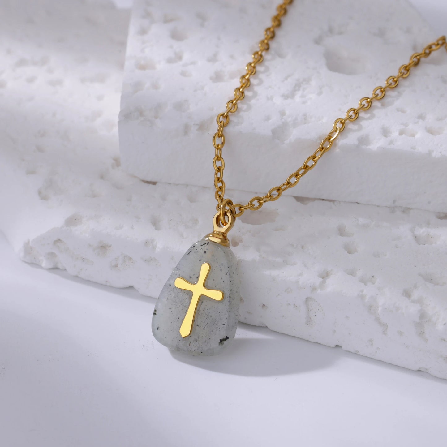 Collar Cruz Piedras Coloridas Mujer - Colgante Acero Inoxidable Dorado