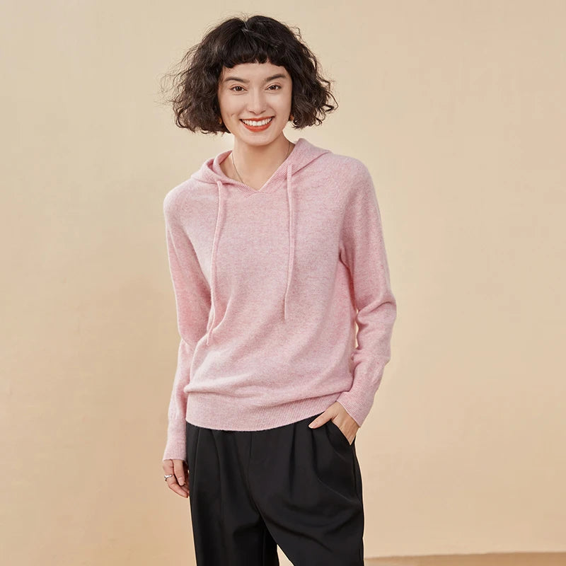 Sudadera Mujer Cashmere Capucha 100% - Pullover Punto Otoño Invierno Lujo