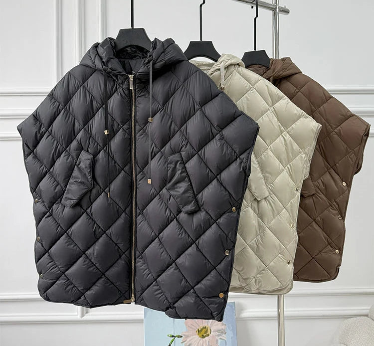 Chaleco Mujer Plumas Pato Capucha 2025 - Chaqueta Sin Mangas Irregular