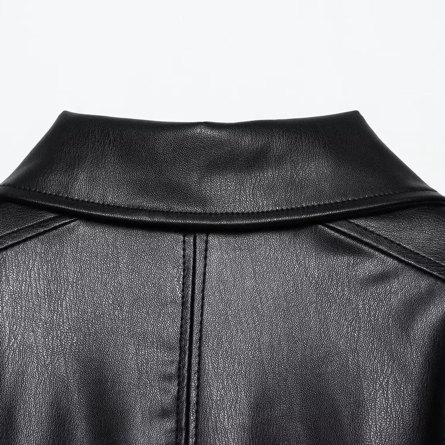 Chaqueta Cuero Mujer Imitación - Chaqueta Retro Cinturón Joker 2025