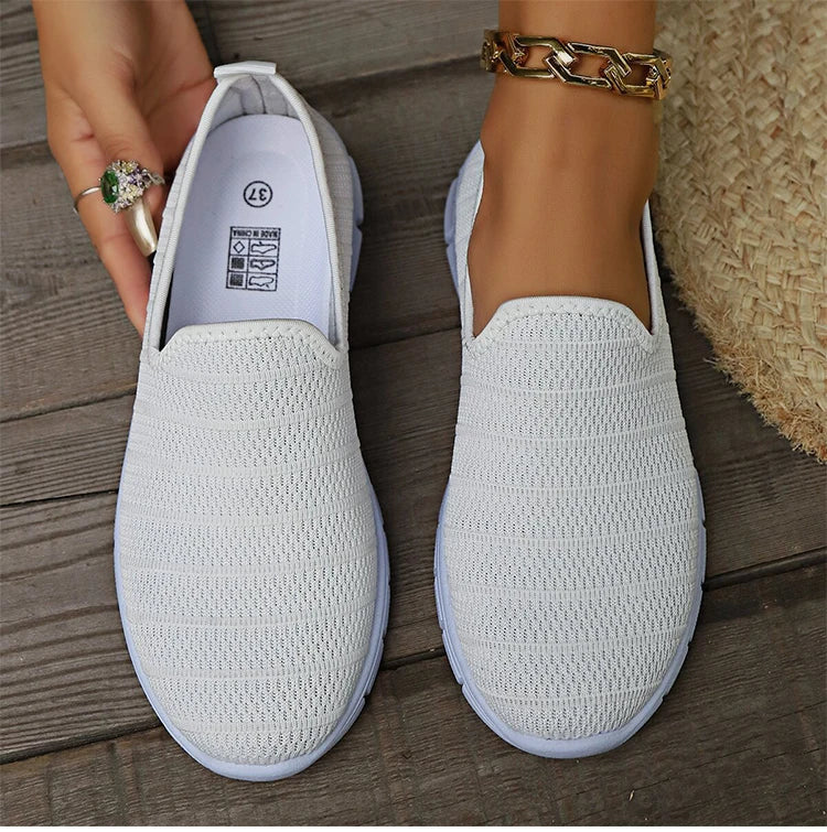 Sneakers Slip-On Mujer Blancos - Zapatillas Ligeras Sin Cordones Otoño