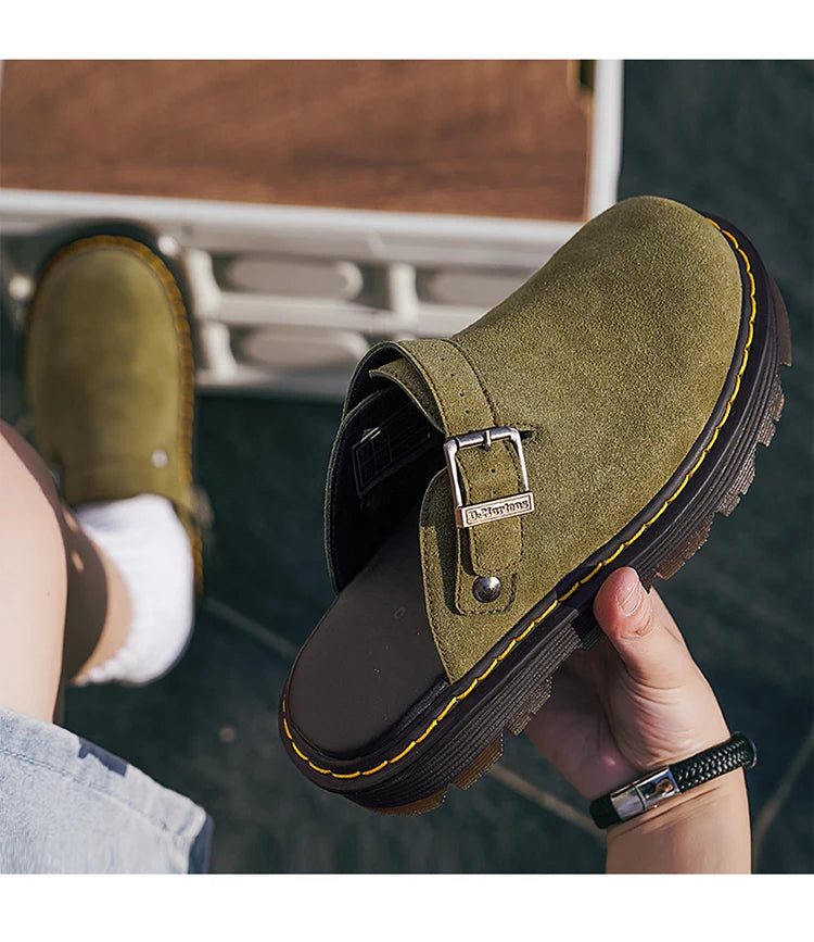 Zuecos Hombre Cuero Verano Moda - Sandalias Casual Playa Antideslizantes