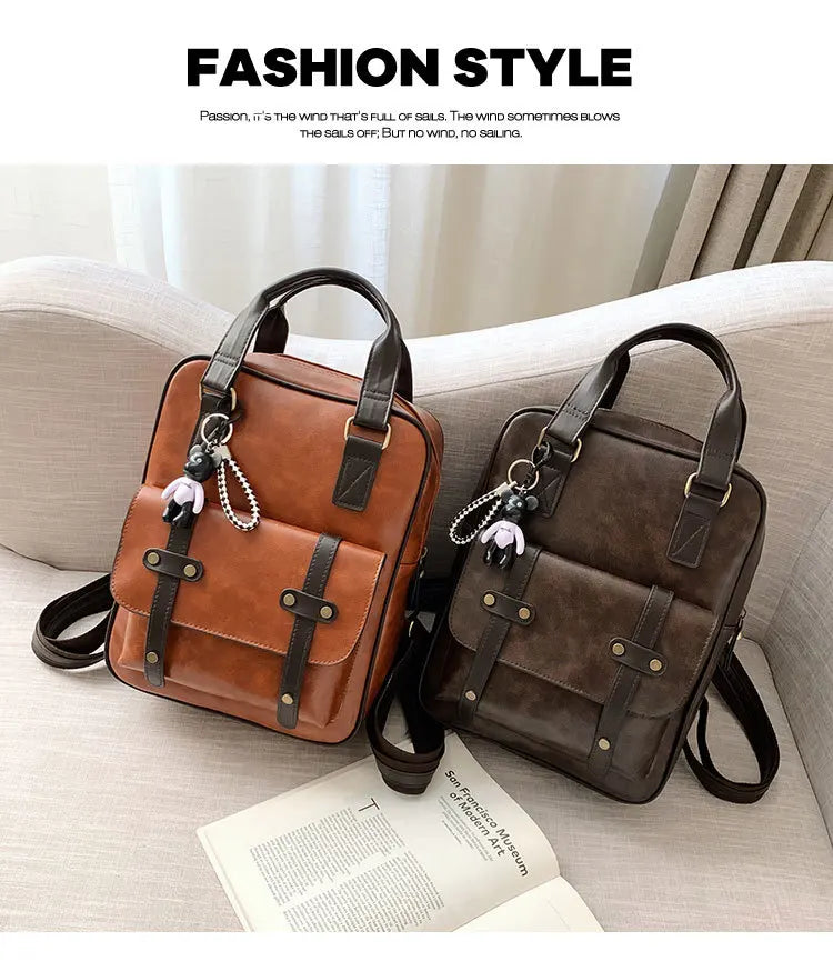 Mochila Cuero Juvenil Unisex - Alta Calidad Adolescentes Escolar Hombro Satchel Color Sólido