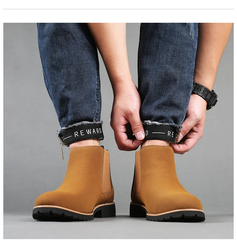 Botines Hombre Fashion Chelsea - Cuero Tobillo Casual Negros Outdoor High-Top Boda