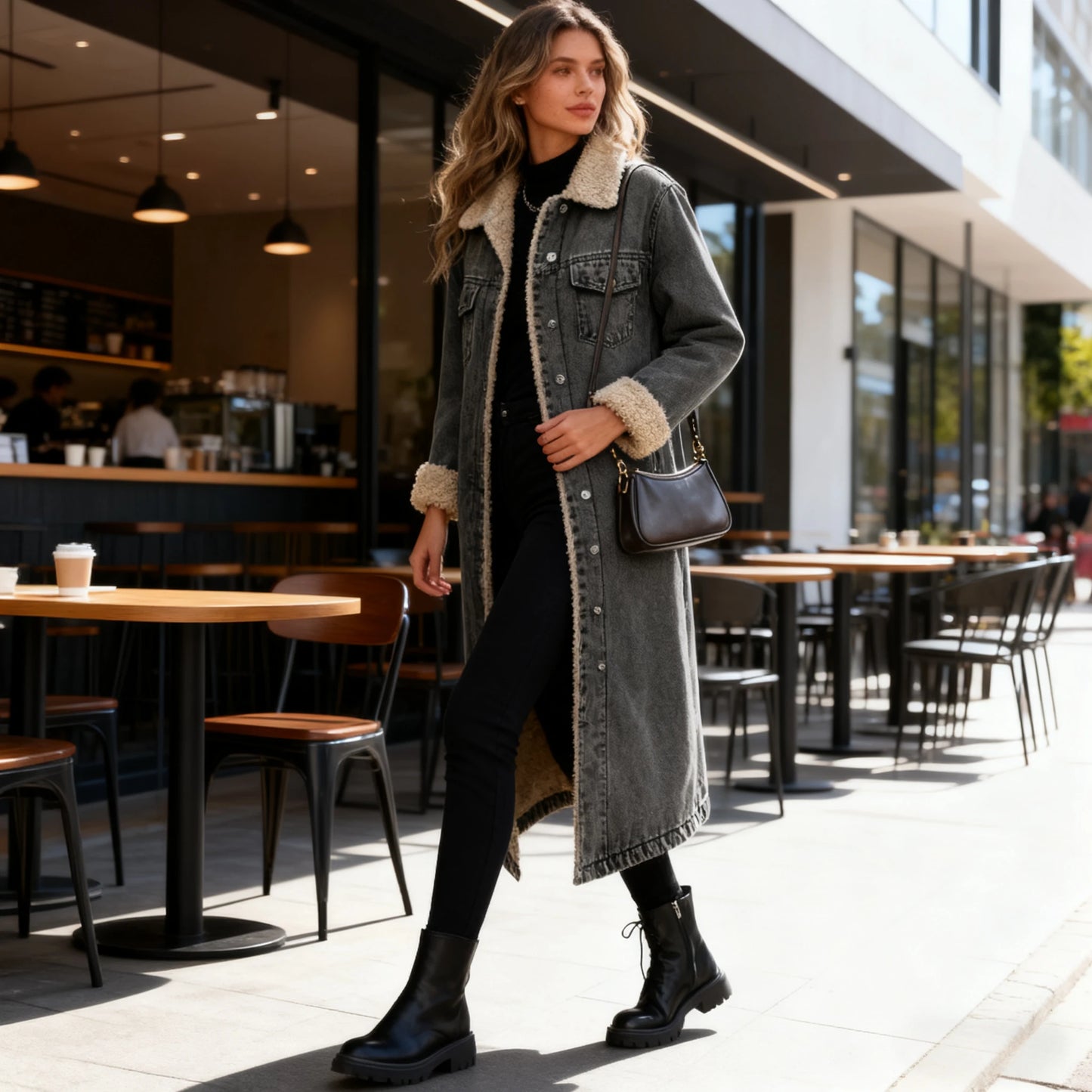 Abrigo Piel Sintética Mujer Medio - Abrigo Denim Y2K Otoño