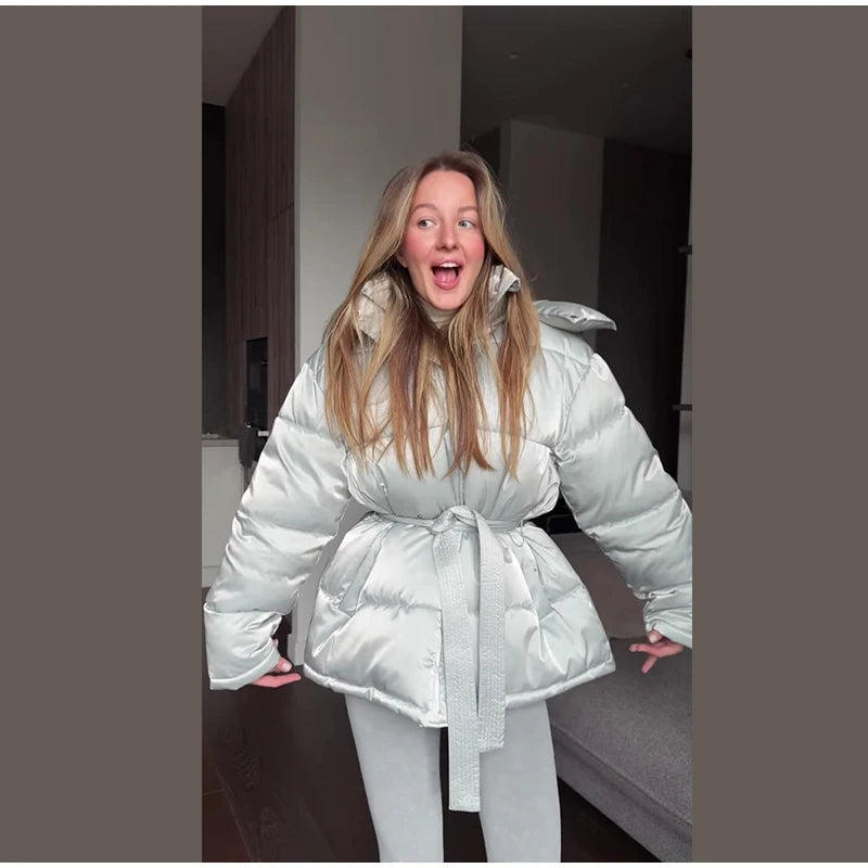 Abrigo Mujer Vintage Brillante - Abrigo Capucha Acolchado Cuello Alto 2025