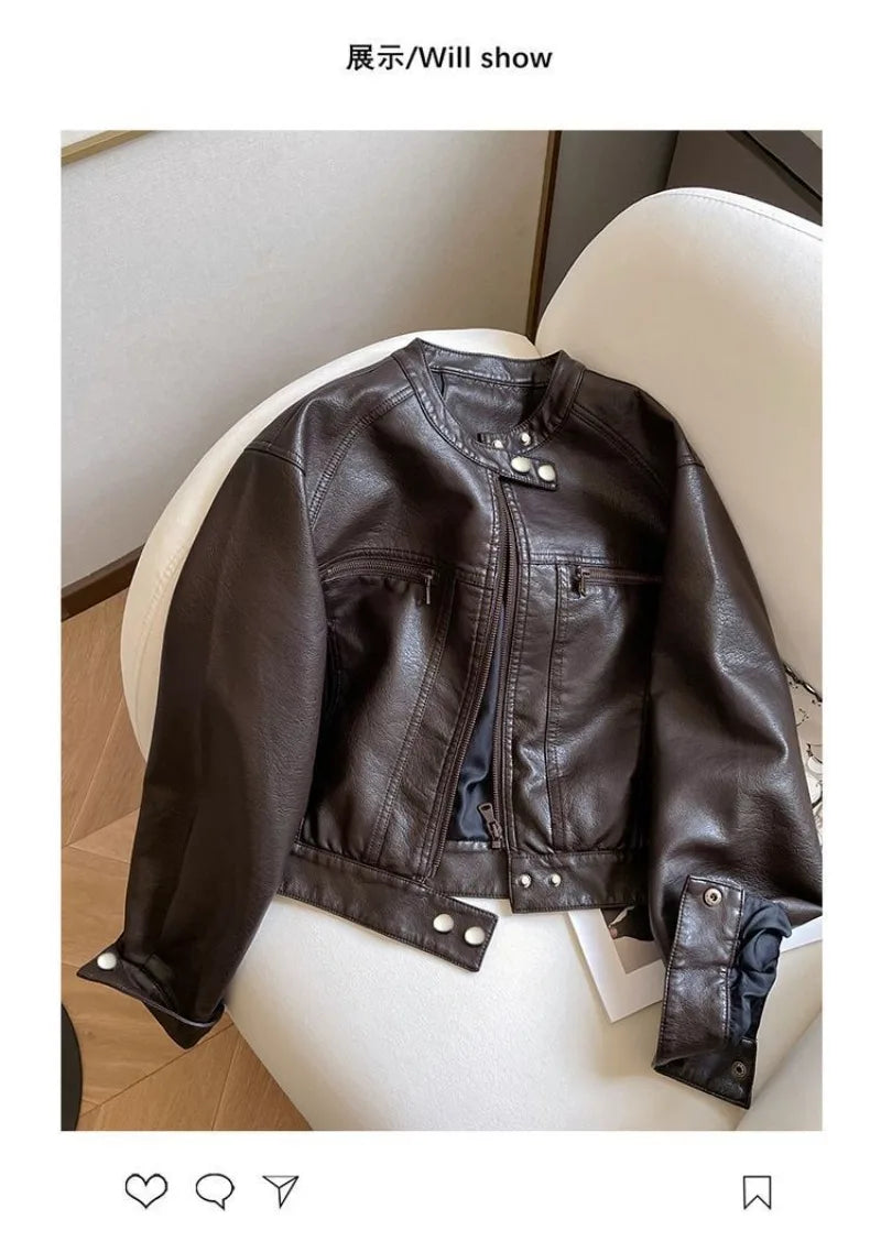 Chaqueta Cuero PU Americana - Chaqueta Locomotora Cuello Alto 2025