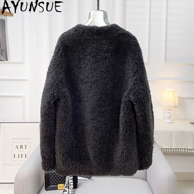 Chaqueta Lana Mujer Natural - Chaqueta Cordero Cuello V Media Largo 2025