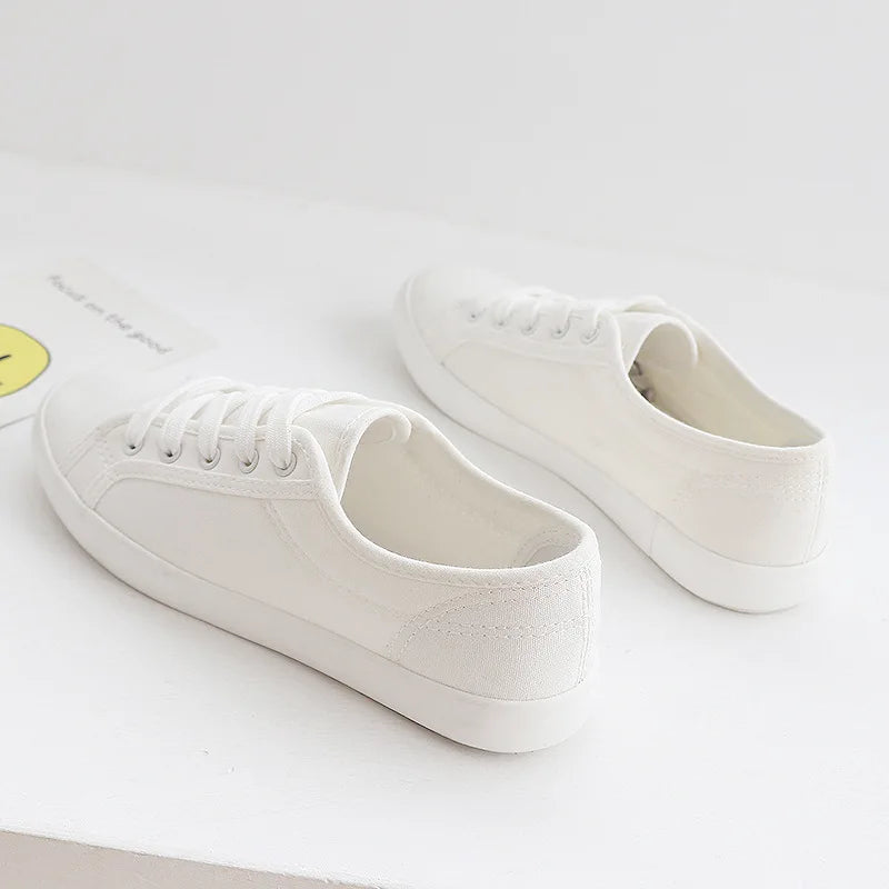 Zapatos Canvas Low Top Mujer Blancos - Zapatillas Transpirables Estudiantes Pareja