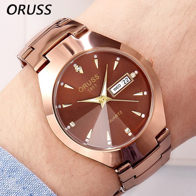 Reloj ORUSS para Pareja - Cuarzo Luxury Acero Inoxidable Resistente al Agua