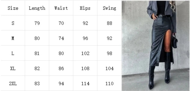 Falda Piel Mujer Midi Sexy - Falda Cuero PU Abertura Cintura Alta Punk Otoño