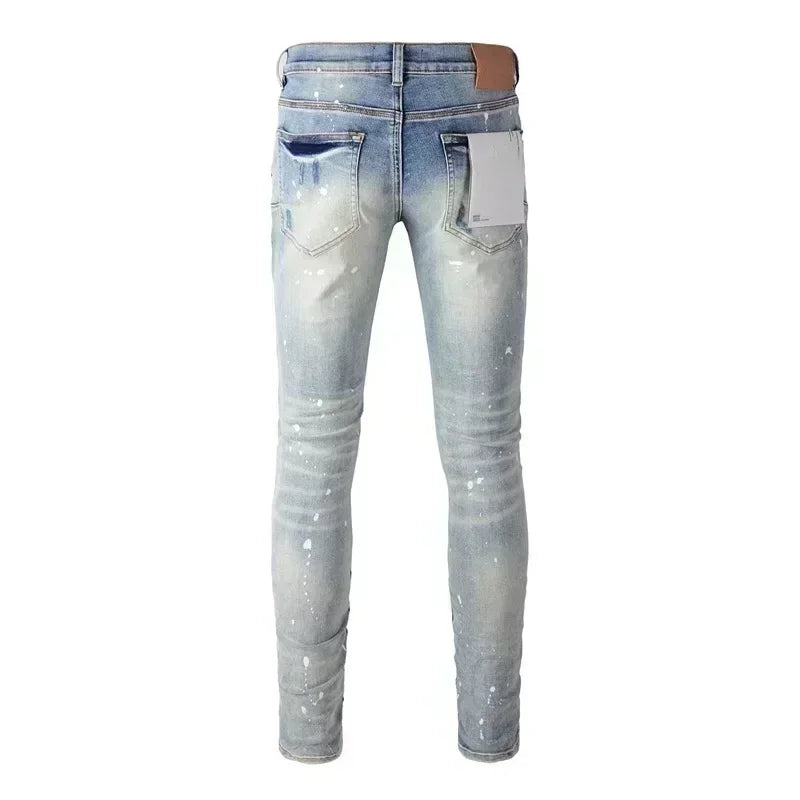 Vaqueros Hombre 2025 High Street Rotos - Jeans Skinny Desgastados Azul Cintura Baja Fashion