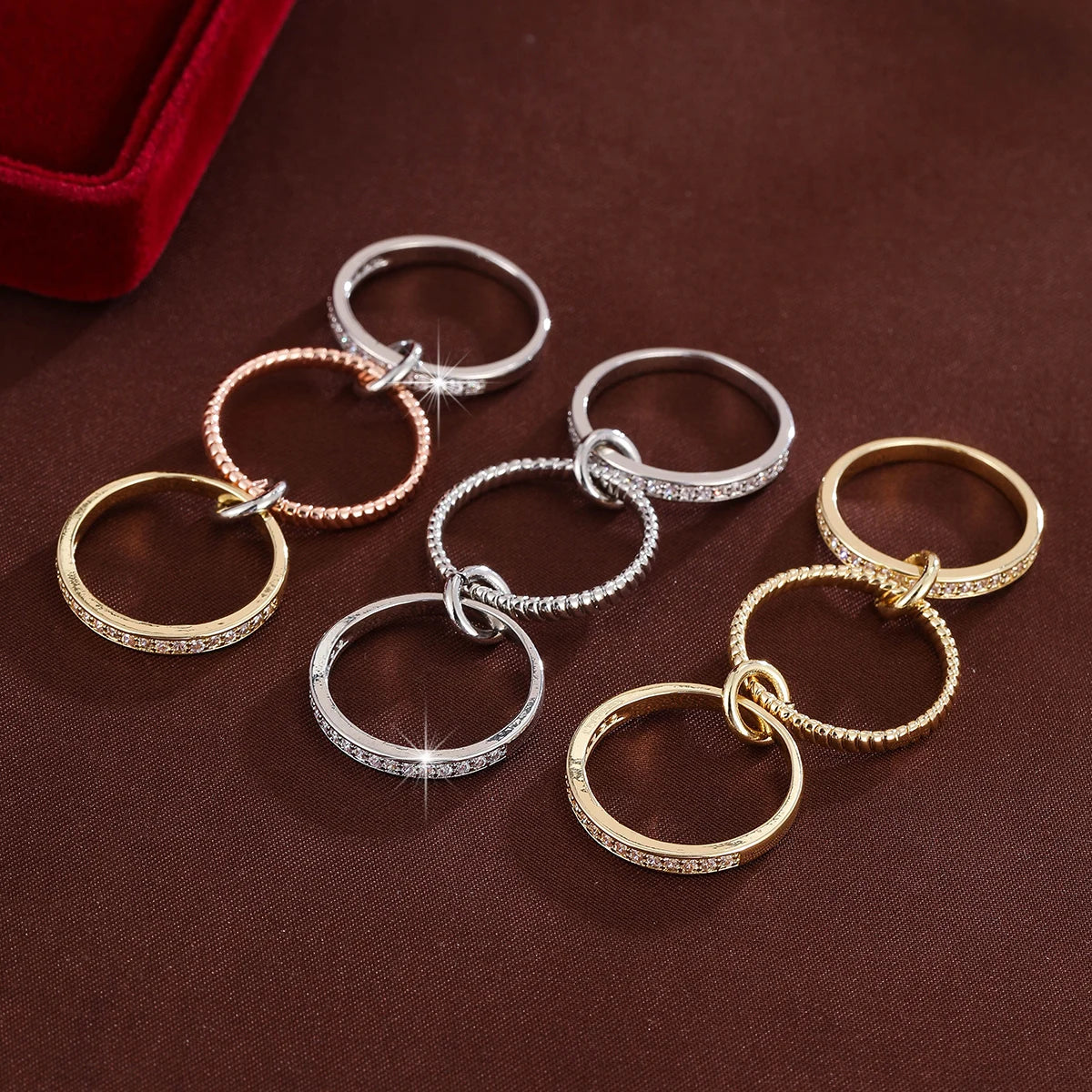 Anillos Apilables Entrelazados Trendy - Circonita Cúbica Statement Mujer