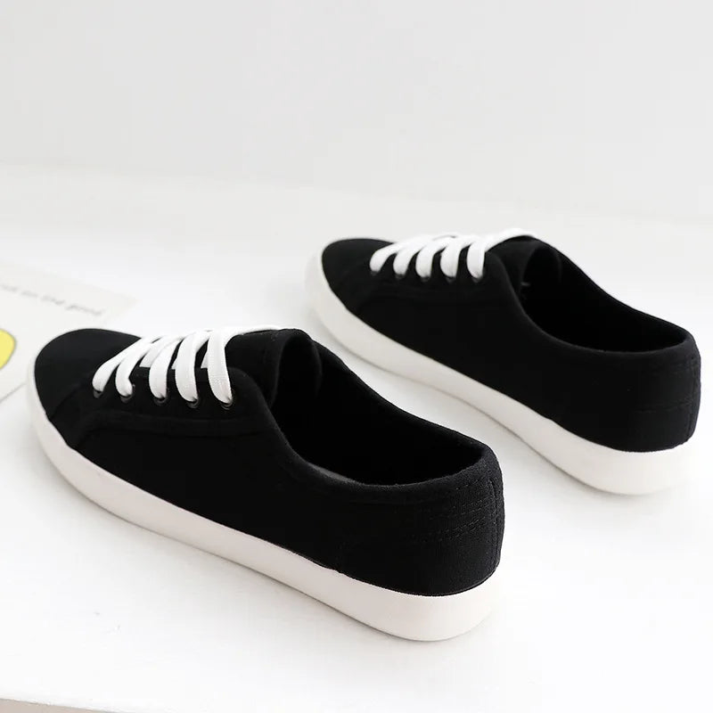 Zapatos Canvas Low Top Mujer Blancos - Zapatillas Transpirables Estudiantes Pareja