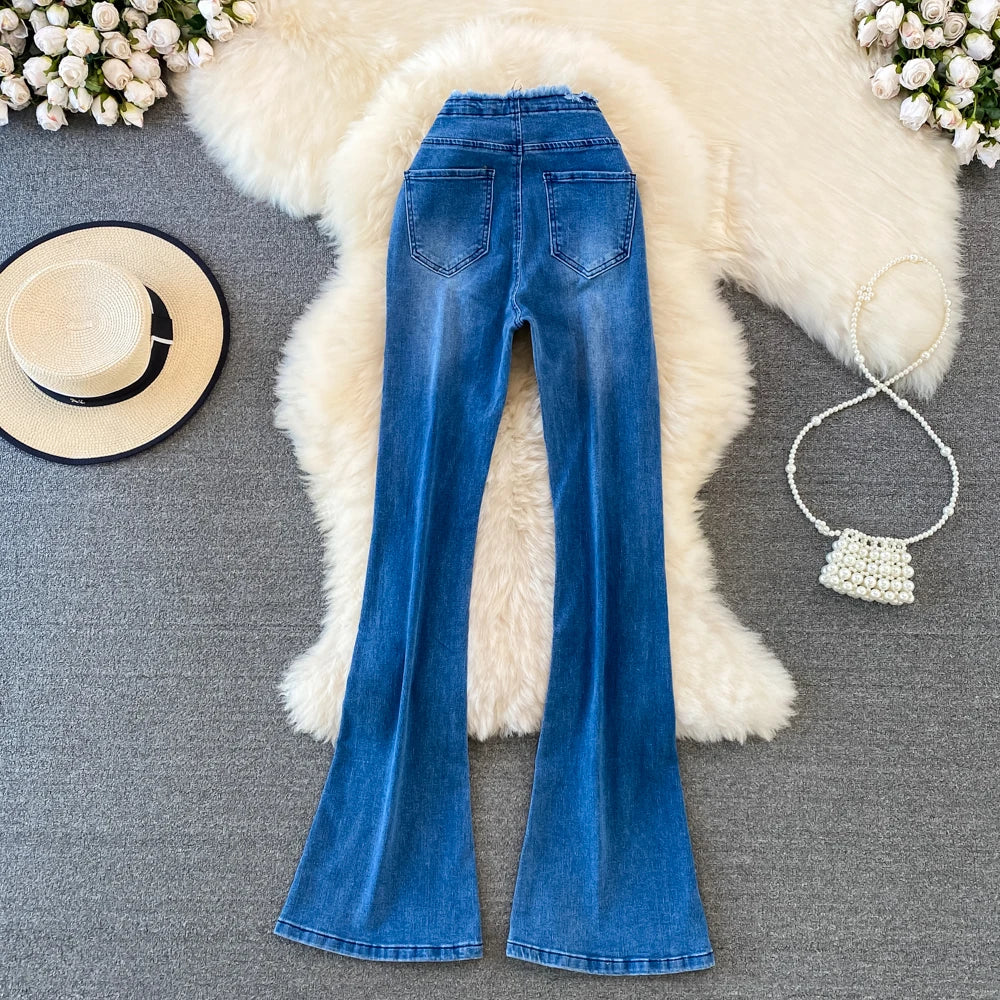 Jeans Acampanados Mujer Cintura Alta - Pantalón Coreano Otoño 2025