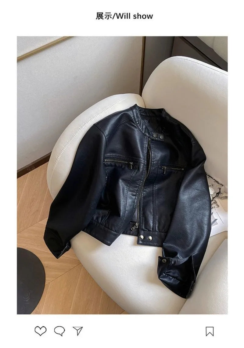 Chaqueta Cuero PU Americana - Chaqueta Locomotora Cuello Alto 2025