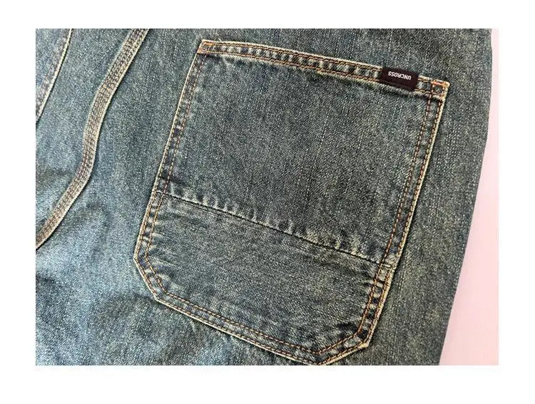 Vaqueros Workwear Hombre Bordados - Jeans Sueltos Rectos Retro Lavado Vintage Casuales