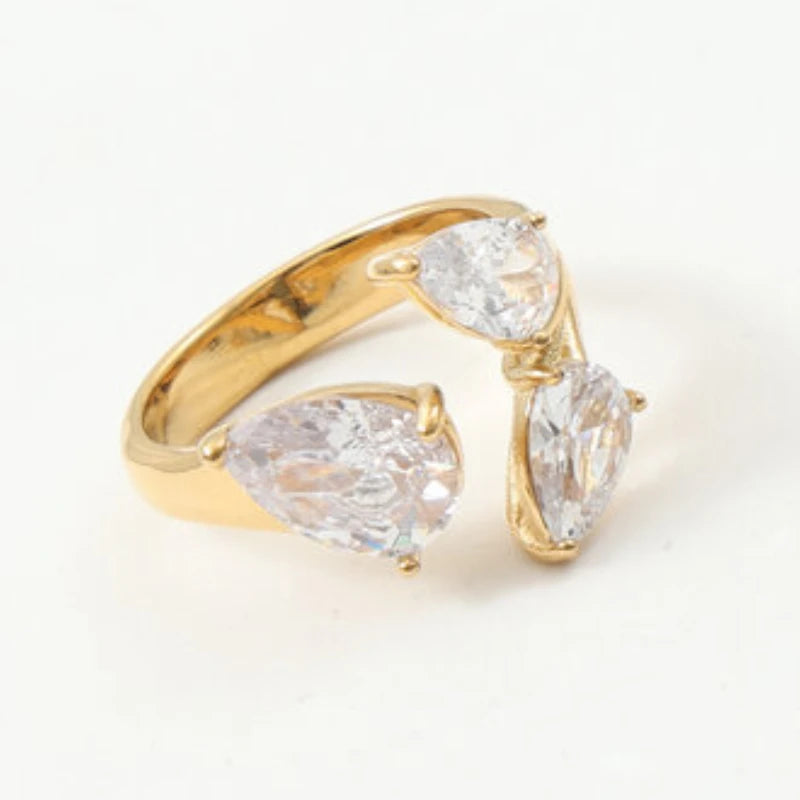 Anillo Gota Agua Circonita Mujer - Acero Inoxidable Impermeable Boda