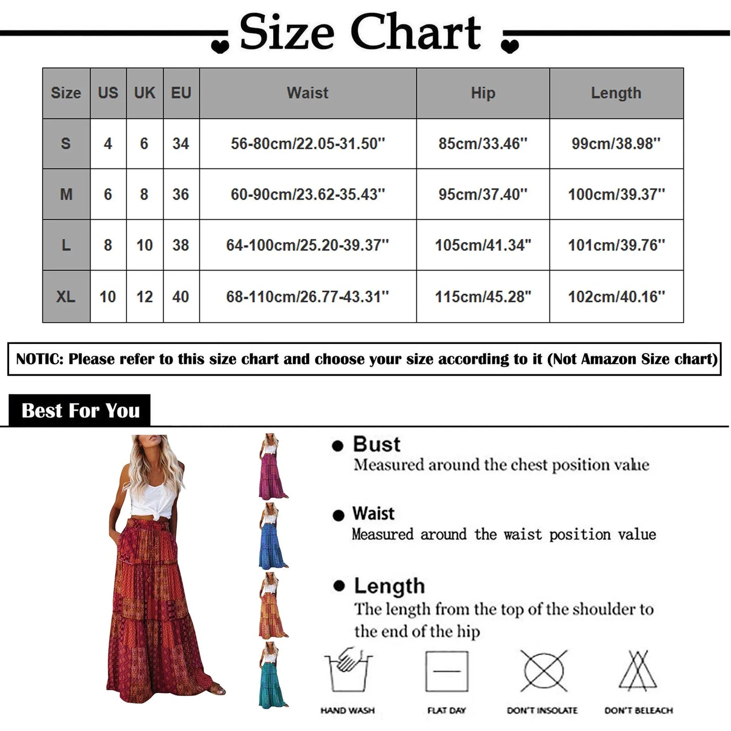 Falda Bohemia Mujer Larga Estampada - Falda Cintura Elástica Bolsillos Primavera