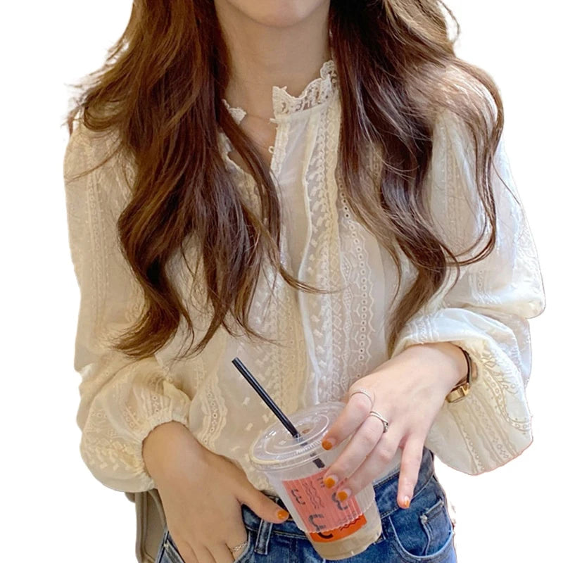 Blusa Encaje Mujer Oficina - Camisa Elegante Primavera Otoño