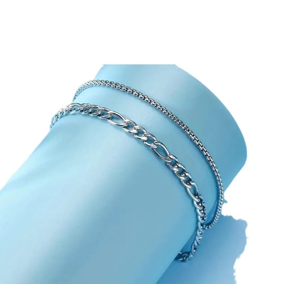 Set 2 Pulseras Hombre Cadena Oro Plata - Casual Urbano