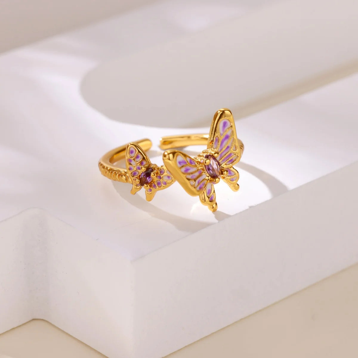 Anillo Mariposa Circonita Mujer - Acero Inoxidable Dorado Ajustable