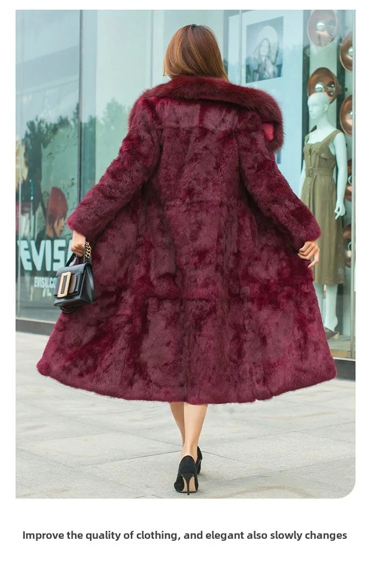 Abrigo Piel Conejo Rex Mujer - Abrigo Largo Cuello Zorro Fashion Invierno