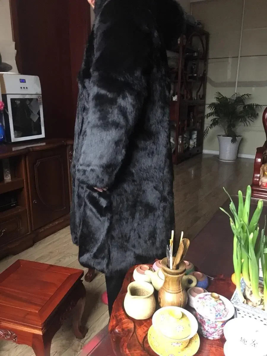 Abrigo Piel Conejo Rex Mujer - Abrigo Largo Cuello Zorro Fashion Invierno