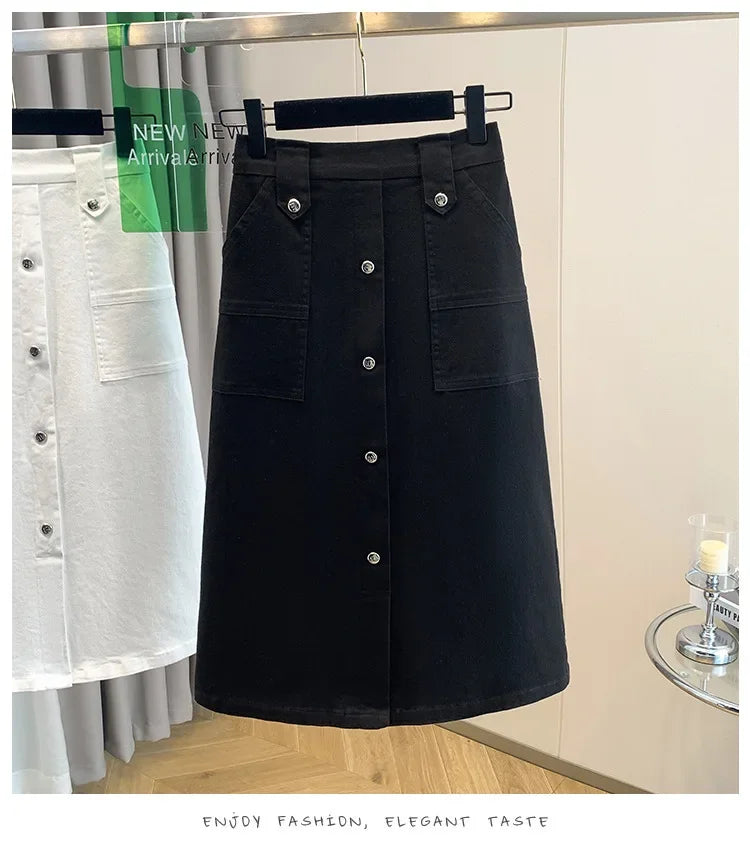 Falda Mujer Denim Tallas Grandes Primavera - Midi Cintura Alta Elástica