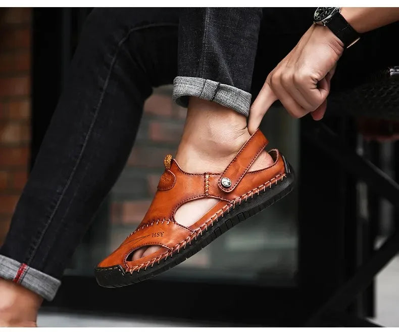 Sandalias Hombre Cuero Verano 2025 - Clásicas Romanas Outdoor Playa Chanclas Goma Trekking