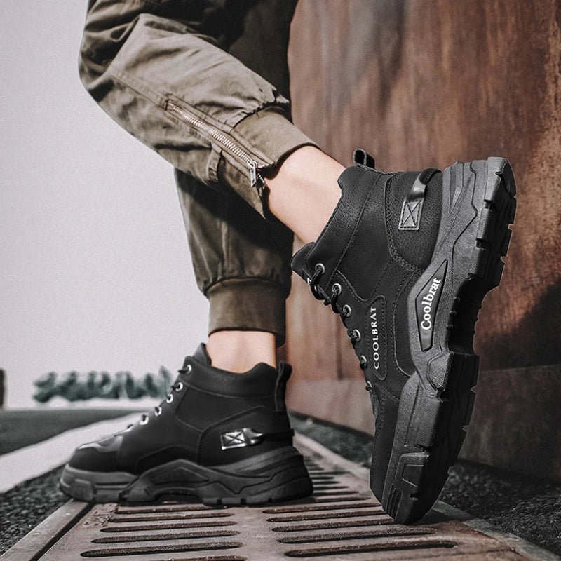 Botas Hombre Altas Plataforma - Casual Antideslizantes Cómodas Senderismo Outdoor Trabajo Cordones Tobillo