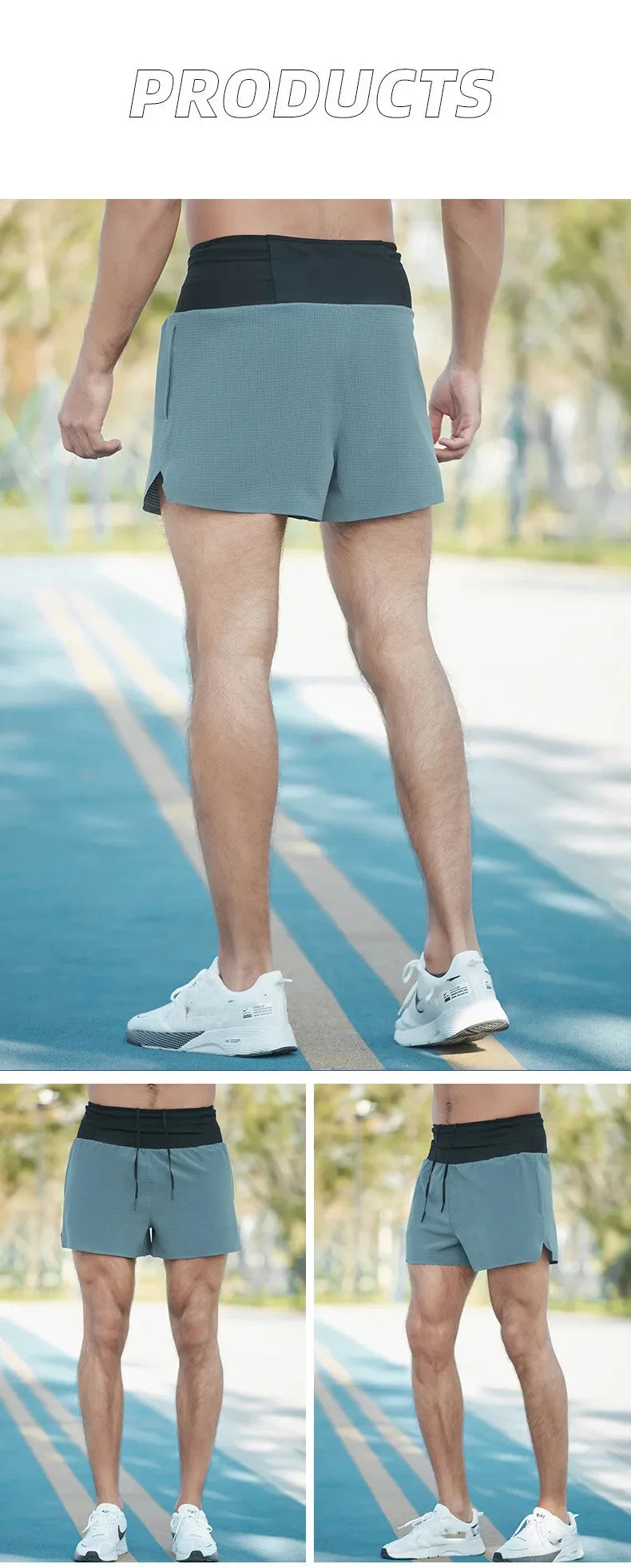 Shorts Running Hombre 2 en 1 Marathon - Pantalones Secado Rápido Multi-Bolsillos Riñonera