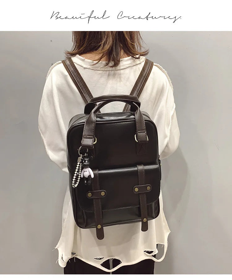 Mochila Cuero Juvenil Unisex - Alta Calidad Adolescentes Escolar Hombro Satchel Color Sólido