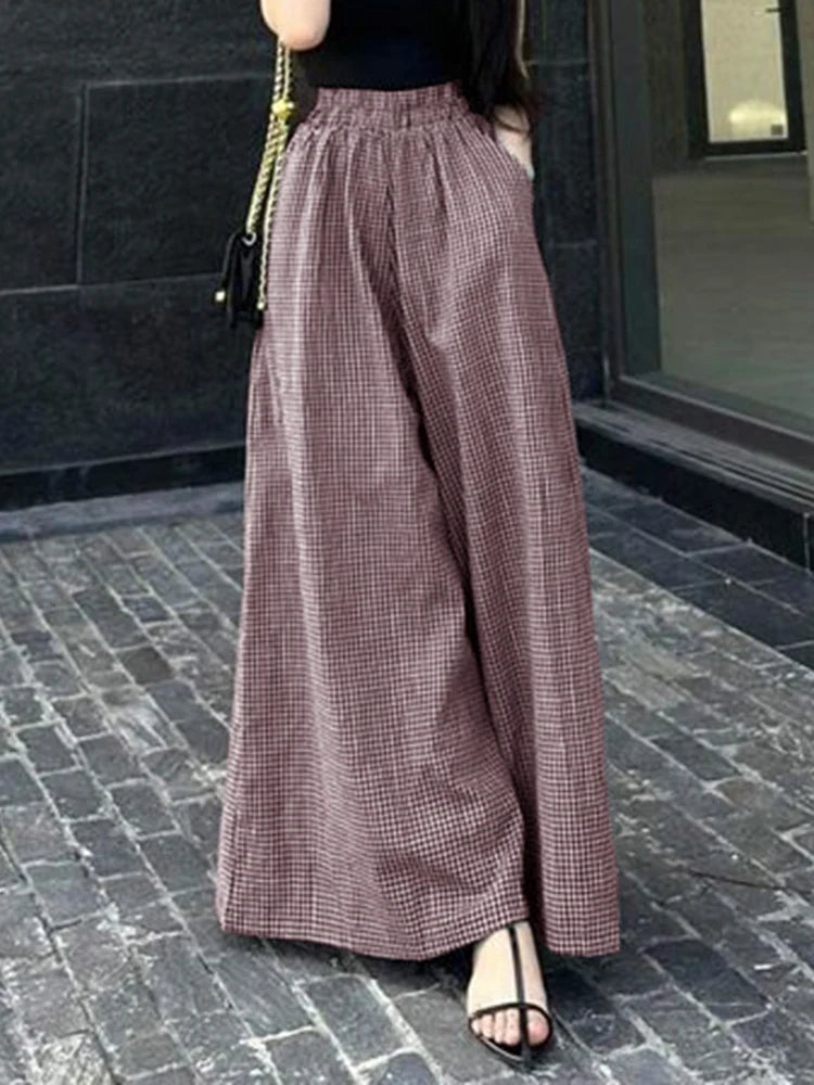 Pantalón Pierna Ancha Mujer Cuadros - Pantalón Palazzo Verano 2025