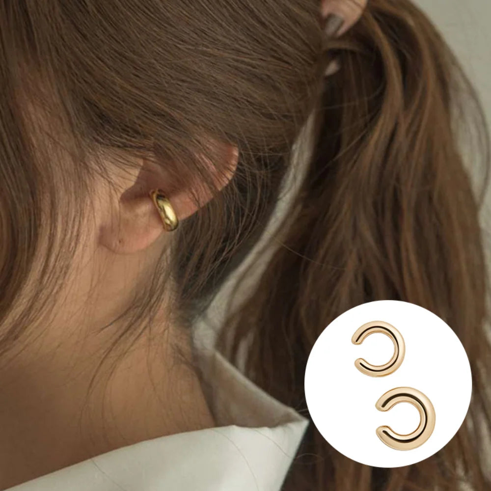 Pendientes Redondos Dorado Minimalistas - Earcuff Sin Perforación Mujer
