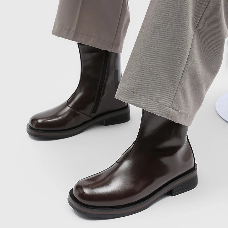 Botas Chelsea Hombre Mid Top - Motorcycle Casual Cremallera Lateral Punta Redonda