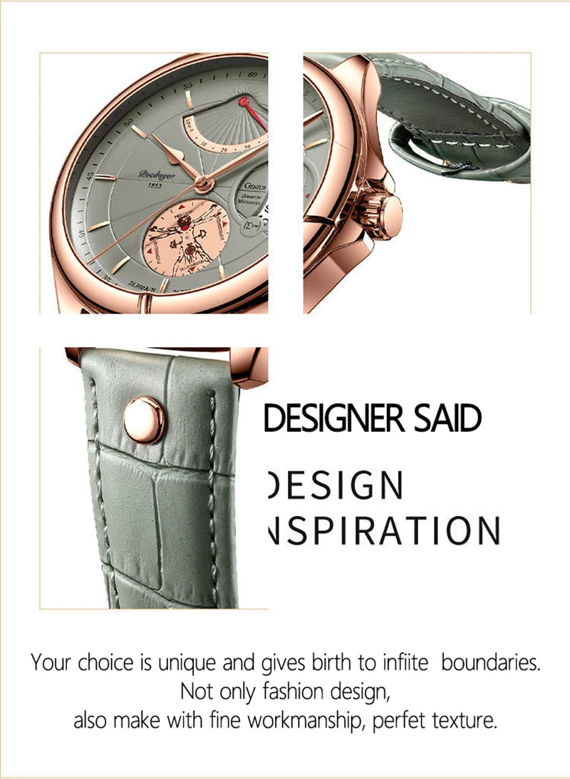 Reloj POEDAGAR Luxury para Hombre - Cuarzo Business Cuero Calendario Resistente al Agua