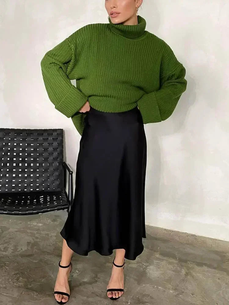 Falda Satén Mujer Púrpura Elegante - Falda Línea A Cintura Alta Fashion 2025