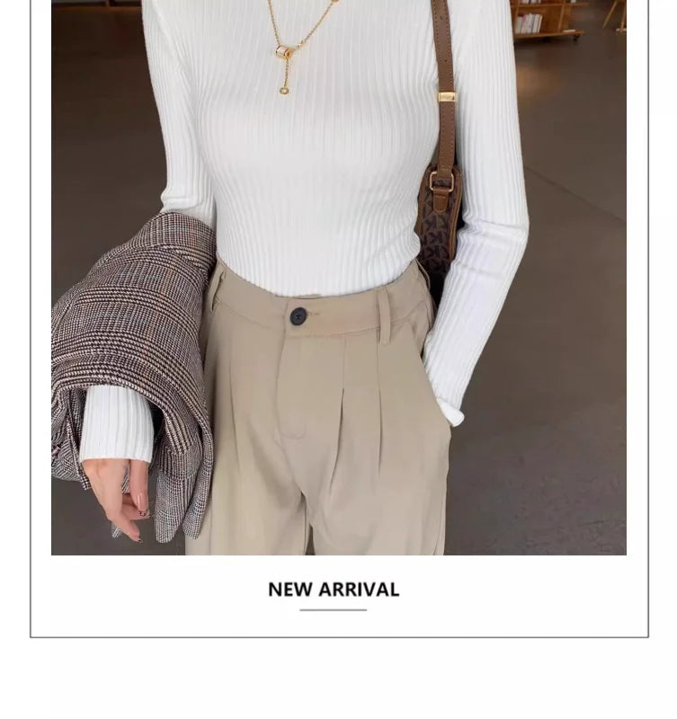 Jersey Mujer Cuello Alto Invierno 2024 - Grueso Cálido Slim Fit