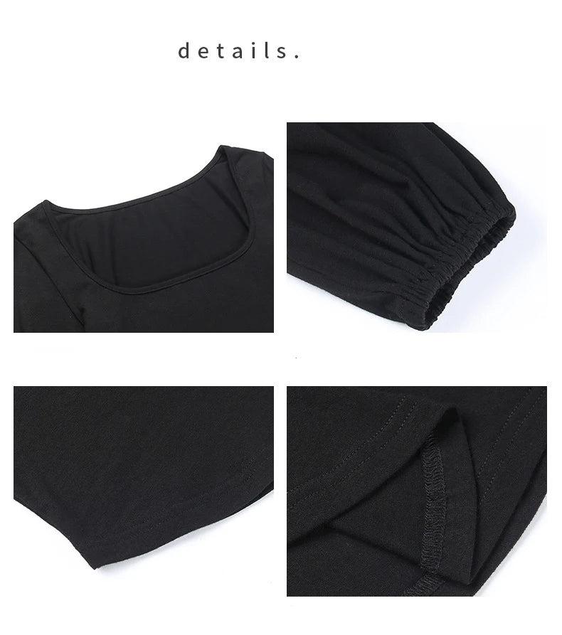 Blusa Negra Mujer Elegante - Top Manga Farol Cuello Cuadrado 2024