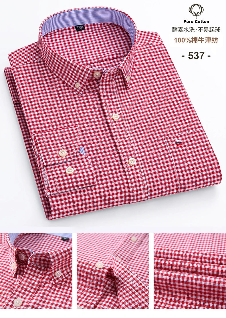 Camisa Hombre Business Cuadros 2024 - Fashion Trabajo Algodón Casual Vestir Slim Fit Manga Larga Botones