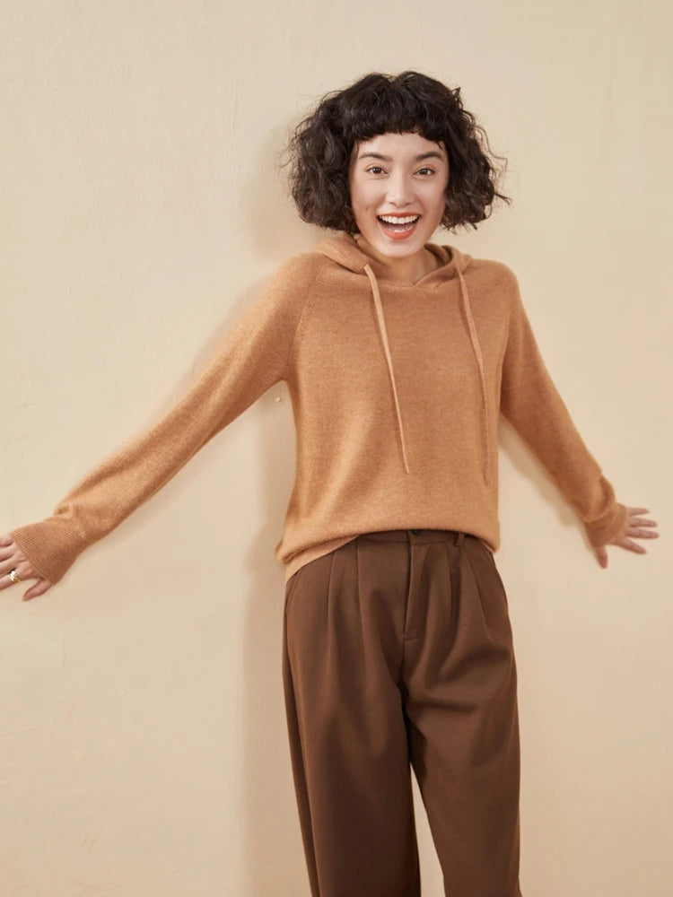 Sudadera Mujer Cashmere Capucha 100% - Pullover Punto Otoño Invierno Lujo