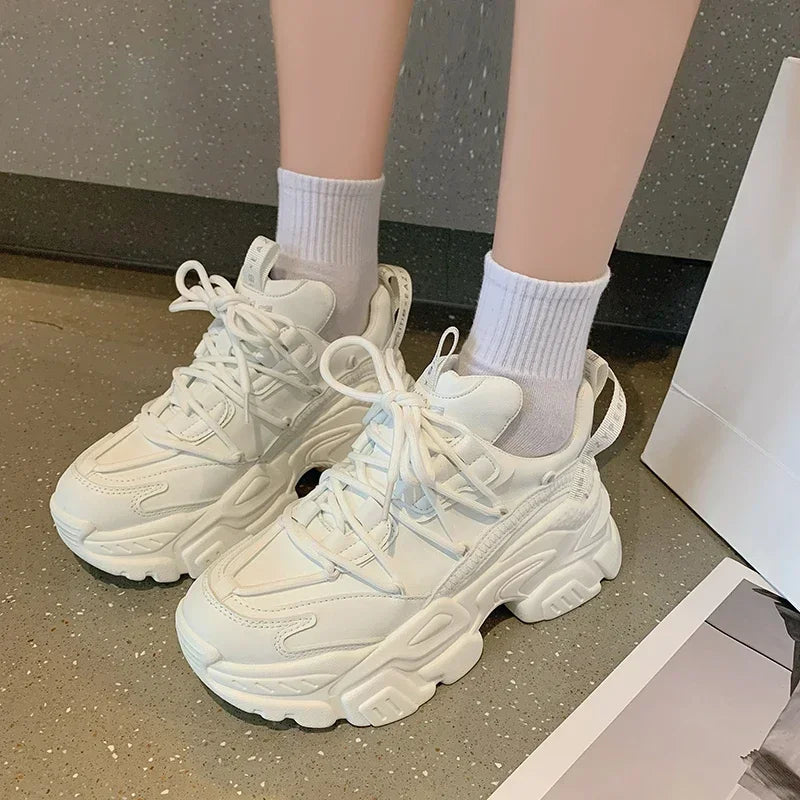 Sneakers Plataforma Chunky Mujer Blancos - Zapatillas Running Cómodas