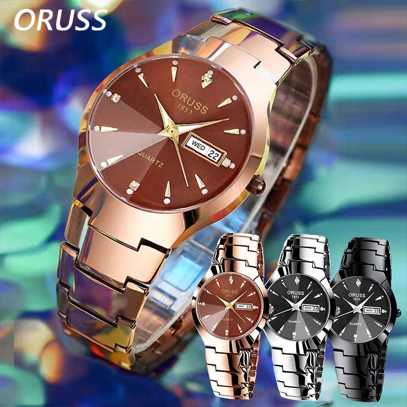 Reloj ORUSS para Pareja - Cuarzo Luxury Acero Inoxidable Resistente al Agua